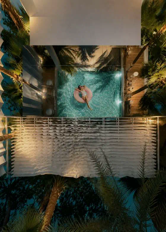 Shaded Urban Jungle Pool ceiling at Hideout Wellness